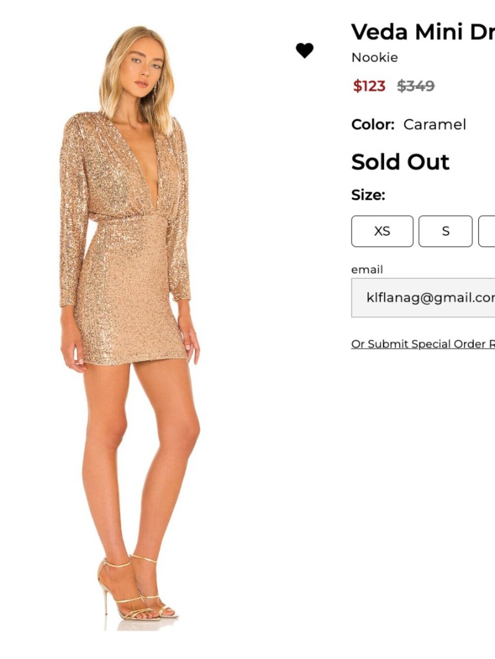 Nookie Veda Mini Dress Caramel Sequin Long Sleeve Size S NWT